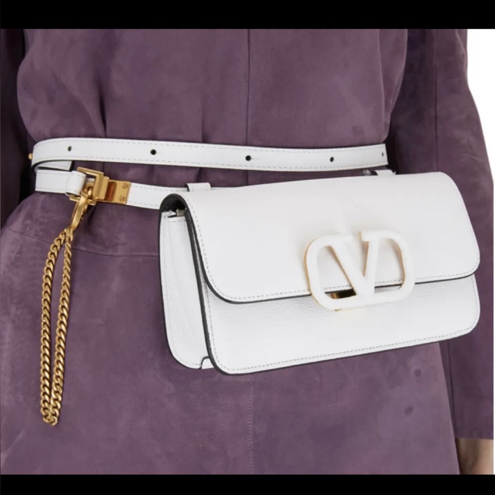 Valentino Garavani VSling Belt Bag White Grained Leather